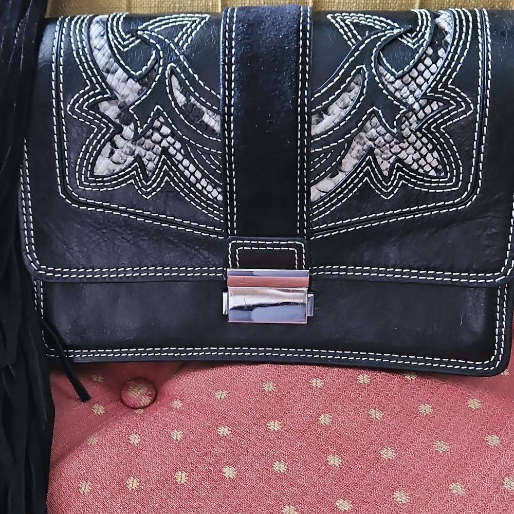 Zara Vintage Black and Silver Embellished Women's Bag With Fringe